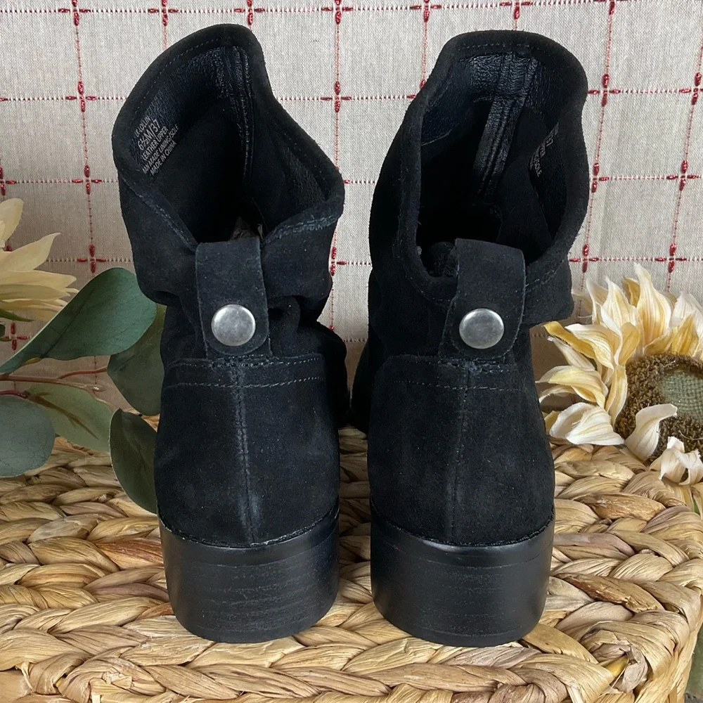 Lucky Brand “Lollin” Black Oiled Suede Ankle Boots Slouchy Bootie Size 6.5 New - Picture 3 of 7